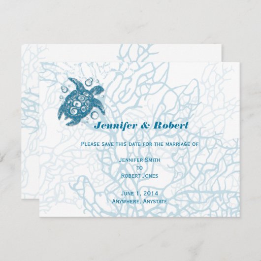 Aqua Turtle Love Bruiloft Save the Date Kaart (Voorkant / Achterkant)