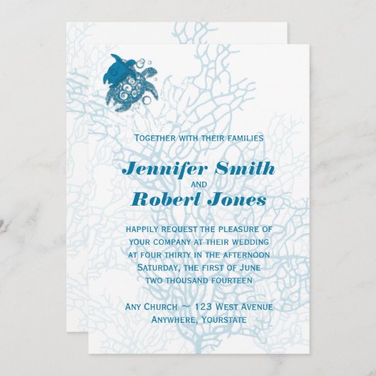 Aqua Turtle Love bruiloft uitnodiging (Voorkant / Achterkant)