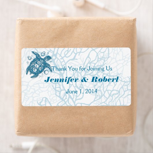 Aqua Turtle Love Bruiloft Water Flesetiket Etiket (Insitu)