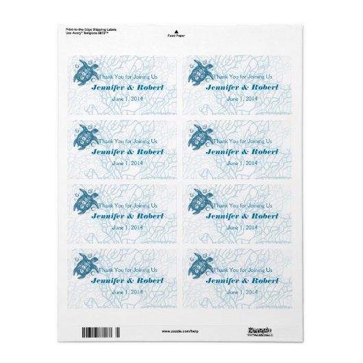 Aqua Turtle Love Bruiloft Water Flesetiket Etiket (Full Sheet)