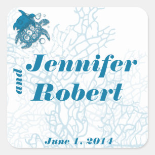 Aqua Turtle Love Envelope Seal Vierkante Sticker