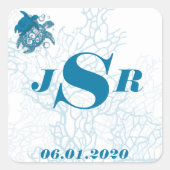 Aqua Turtle Love Monogram Sticker (Voorkant)