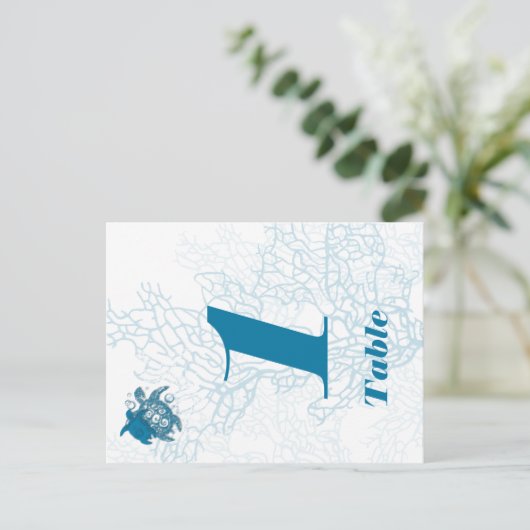 Aqua Turtle Love Trouwtafel nummer Briefkaart (Staand voorkant)