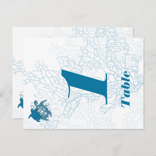 Aqua Turtle Love Trouwtafel nummer Briefkaart (Voorkant / Achterkant)