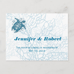 Aqua Turtle Love Wedding RSVP Briefkaart