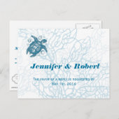 Aqua Turtle Love Wedding RSVP Briefkaart (Voorkant / Achterkant)