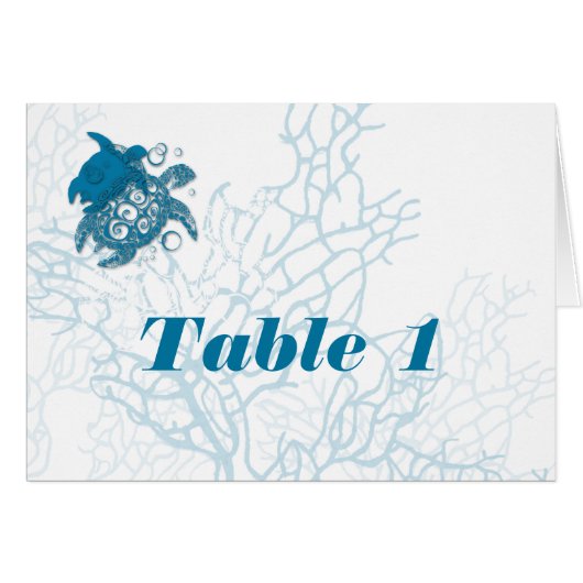 Aqua Turtle Love Wedding Table Number tent (Voorkant Horizontaal)
