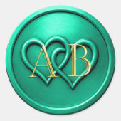 Aqua Two Hearts Intertwined Monogram Wedding Ronde Sticker (Voorkant)