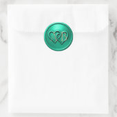 Aqua Two Hearts Intertwined Monogram Wedding Ronde Sticker (Tas)