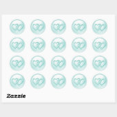 Aqua Two Hearts Intertwined Wedding Ronde Sticker (Vel)