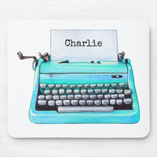  Aqua Typewriter Retro Gepersonaliseerde jaren '60 Muismat (Voorkant)