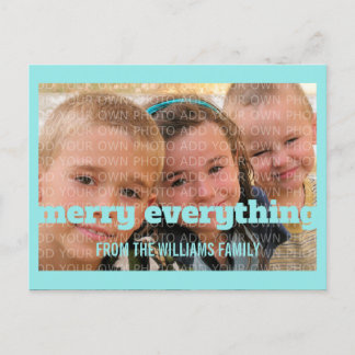 Aqua Typografie Merry Everything Photo Briefkaart