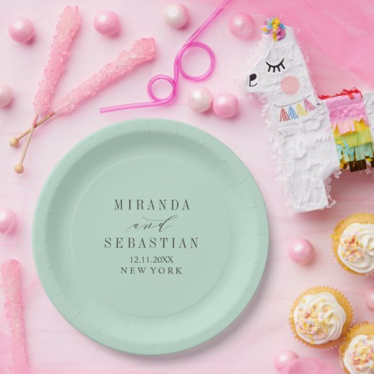 Aqua typografie monogram bruiloft papieren bordje (Feest)