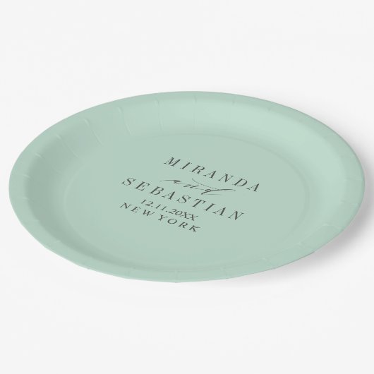 Aqua typografie monogram bruiloft papieren bordje (Gekanteld)