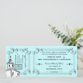 Aqua Typografie Quote Chapel Ticket Wedding Kaart (Staand voorkant)