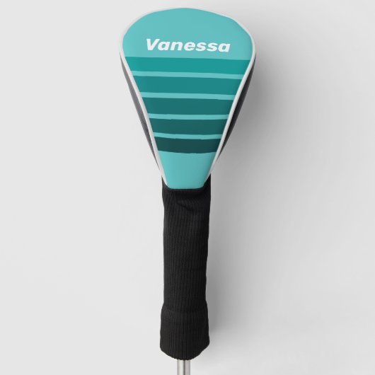 Aqua vervaging over strepen met naam golfheadcover (Voorkant)
