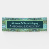 Aqua Vibrant Peacock Feathers Weddenschap Spandoek (Horizontaal)