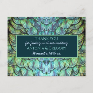 Aqua Vibrant Peacock Wedding Dank je Briefkaart