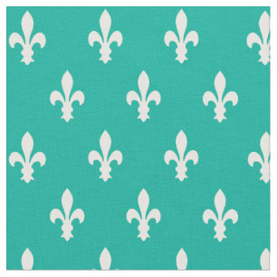 Aqua Victoriaans Fleur de Lys Fabric Stof