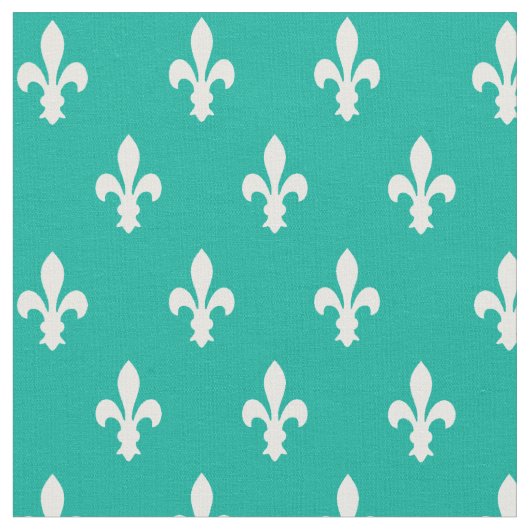 Aqua Victoriaans Fleur de Lys Fabric Stof (Close Up)