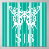 Aqua Victoriaans Lady Stripe met Butterfly Poster (Voorkant)