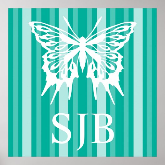 Aqua Victoriaans Lady Stripe met Butterfly Poster (Voorkant)