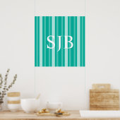 Aqua Victoriaans Lady Stripe met Monogram Poster (Keuken)