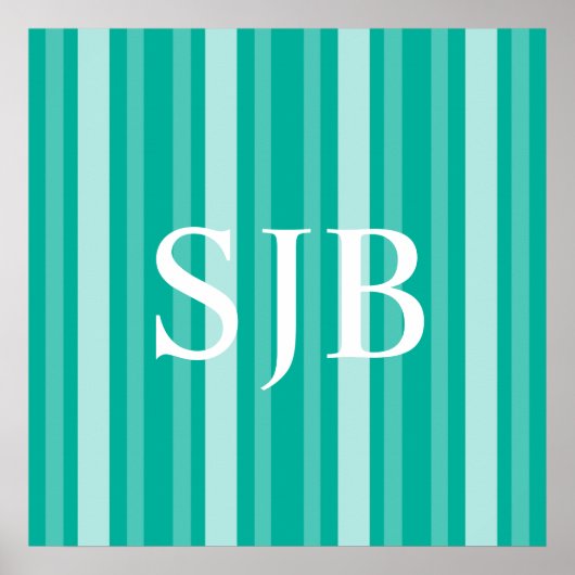 Aqua Victoriaans Lady Stripe met Monogram Poster (Voorkant)