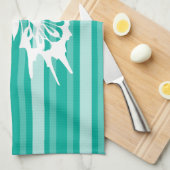 Aqua Victoriaans streep met vlinder Theedoek (Quarter Fold)