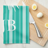 Aqua Victoriaans Stripe met Butterfly Monogram Theedoek (Quarter Fold)