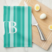 Aqua Victoriaans Stripe met monogram Theedoek (Quarter Fold)