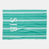 Aqua Victoriaans Stripe met monogram Theedoek (Horizontaal)