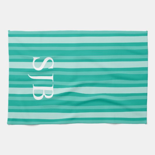 Aqua Victoriaans Stripe met monogram Theedoek (Horizontaal)