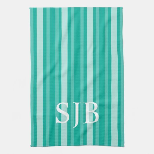 Aqua Victoriaans Stripe met monogram Theedoek (Verticaal)
