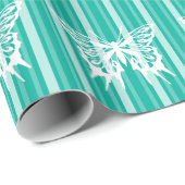 Aqua Victoriaanse streep met vlinder Cadeaupapier (Rol Hoek)