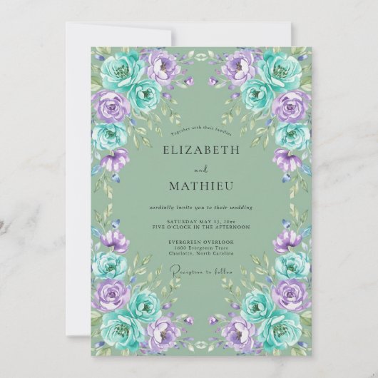 Aqua Violet Blad Bruiloft Kaart (Voorkant)