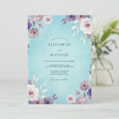 Aqua Violet Bloem Bruiloft Kaart (Staand voorkant)