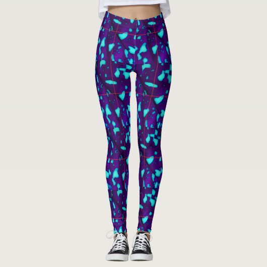 Aqua-vlekken op diep paars leggings (Voorkant)
