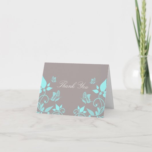 Aqua Vlinder Bloem Bedankkaart (Voorkant)