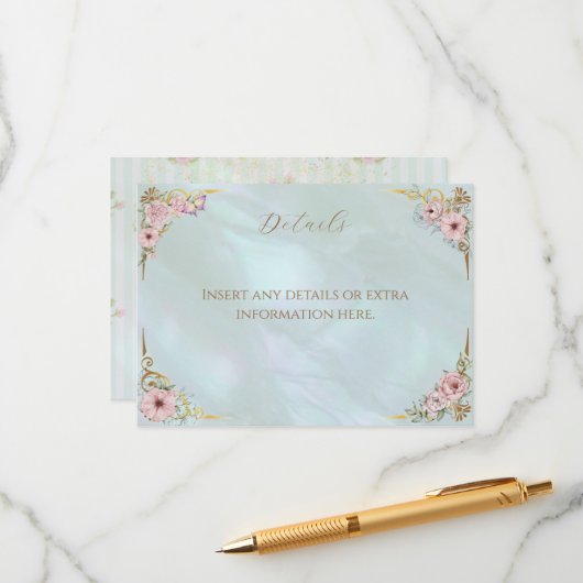 Aqua Vrijgezellenfeest Tea Party Informatiekaartje (Voorkant / Achterkant in situ)