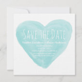 Aqua Watercolor Hart Save the Date Uitnodiging (Voorkant)