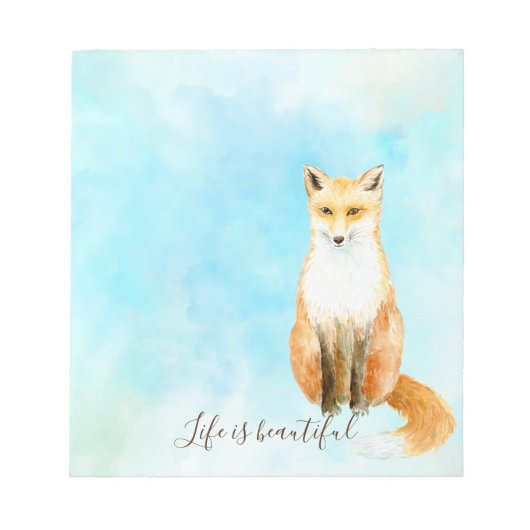 Aqua Watercolor Orange Fox Notitieblok (Voorkant)