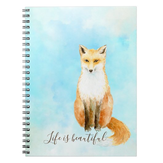 Aqua Watercolor Orange Fox Notitieboek (Voorkant)