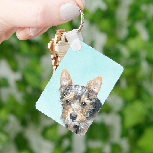 Aqua Watercolor with Pet Photo Sleutelhanger