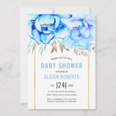Aqua waterverf bloemen bloem jongen baby shower kaart (Voorkant)