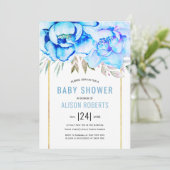 Aqua waterverf bloemen bloem jongen baby shower kaart (Staand voorkant)