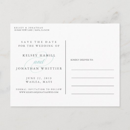 Aqua Waterverf Border | De foto bewaart de Datum Aankondigingskaart (Achterkant)