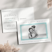 Aqua Waterverf Border | De foto bewaart de Datum Aankondigingskaart