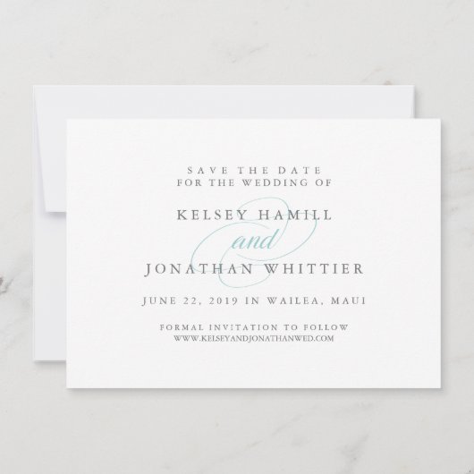 Aqua Waterverf Border | De foto bewaart de Datum Save The Date (Achterkant)