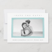 Aqua Waterverf Border | De foto bewaart de Datum Save The Date (Voorkant)